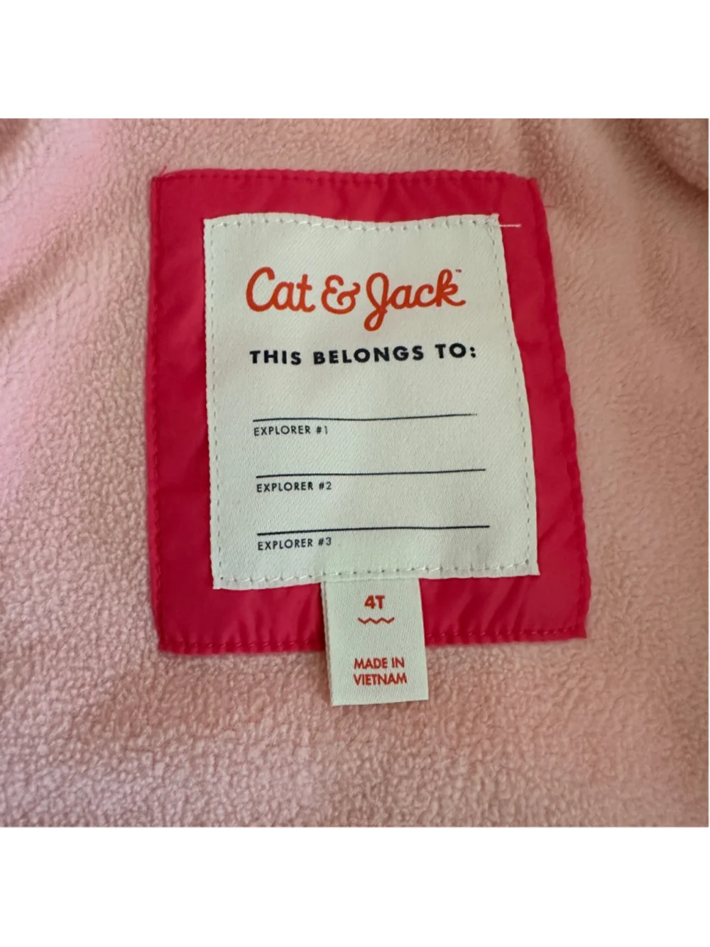 Cat & Jack Girls Puffer Jacket 4T Pink Fleece Lined Hooded Recycled Polyester